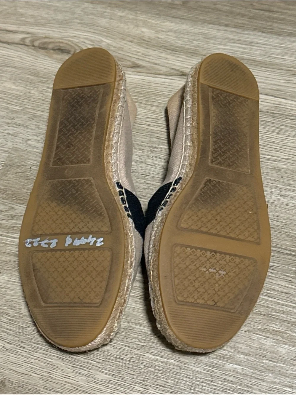 Tory Burch Beige Canvas Espadrille Flats with Black Logo Band